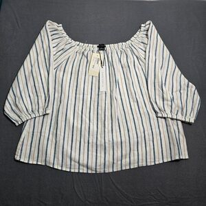 Sanctuary Women M Beach Blouse Easy Breeze Striped Top Elastic Neck NWT